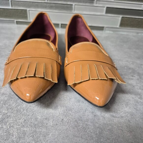 9 Franco Sarto Hesma Kiltie Fringed Pointy Toe Patent Flats Shoes - Picture 3 of 8